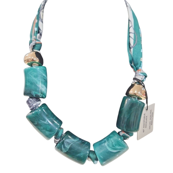Piper K Jewelry - Piper K 45" Adjustable Chic Green and Gold Scarf Necklace